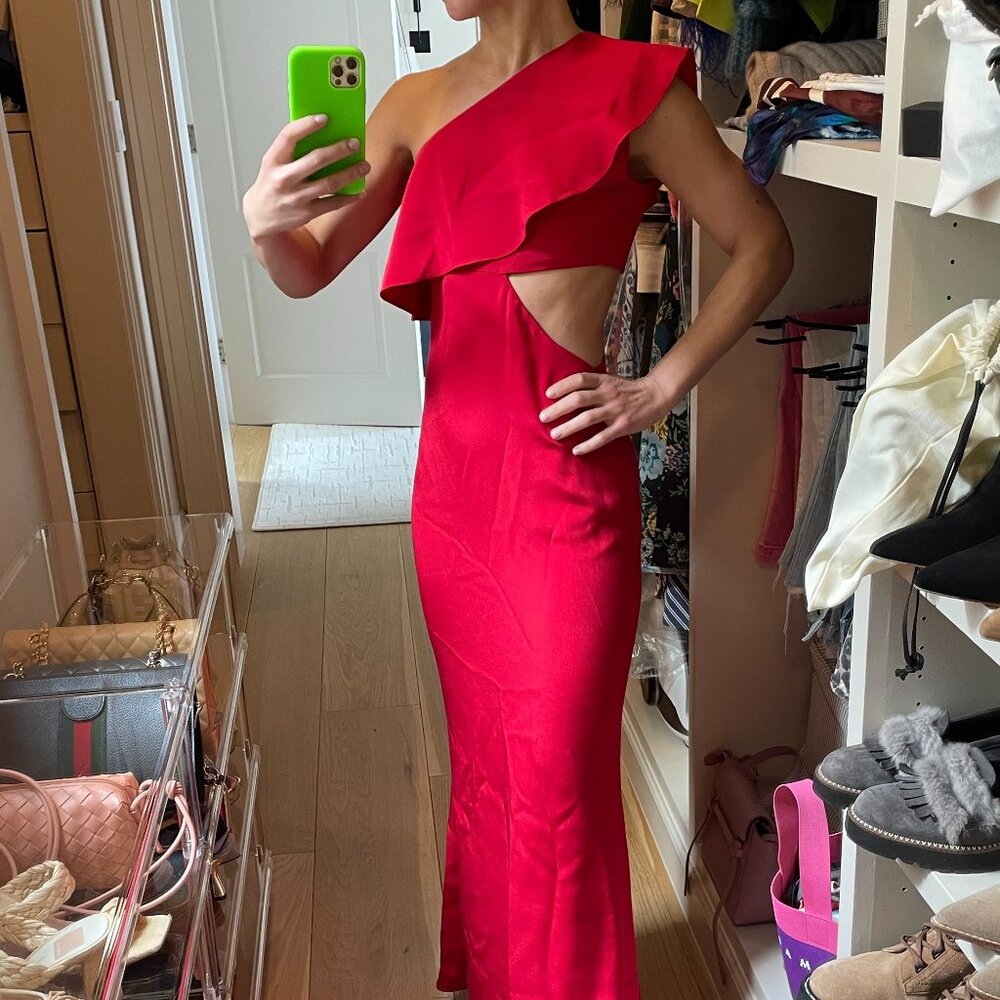 Cushnie et Ochs Red One Shoulder Cutout Silk Crepe De Chine Gown Size 0